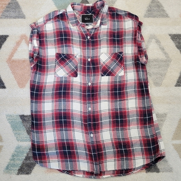 Rails Britt cap sleeve plaid button down sleeveless top size medium - Picture 1 of 6